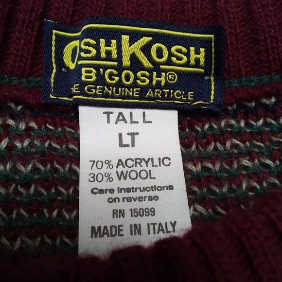 Vintage 90s OshKosh B'Gosh Wool Blend Knit Grandpa Sweater Italy Mens Large Tall - Picture 6 of 10